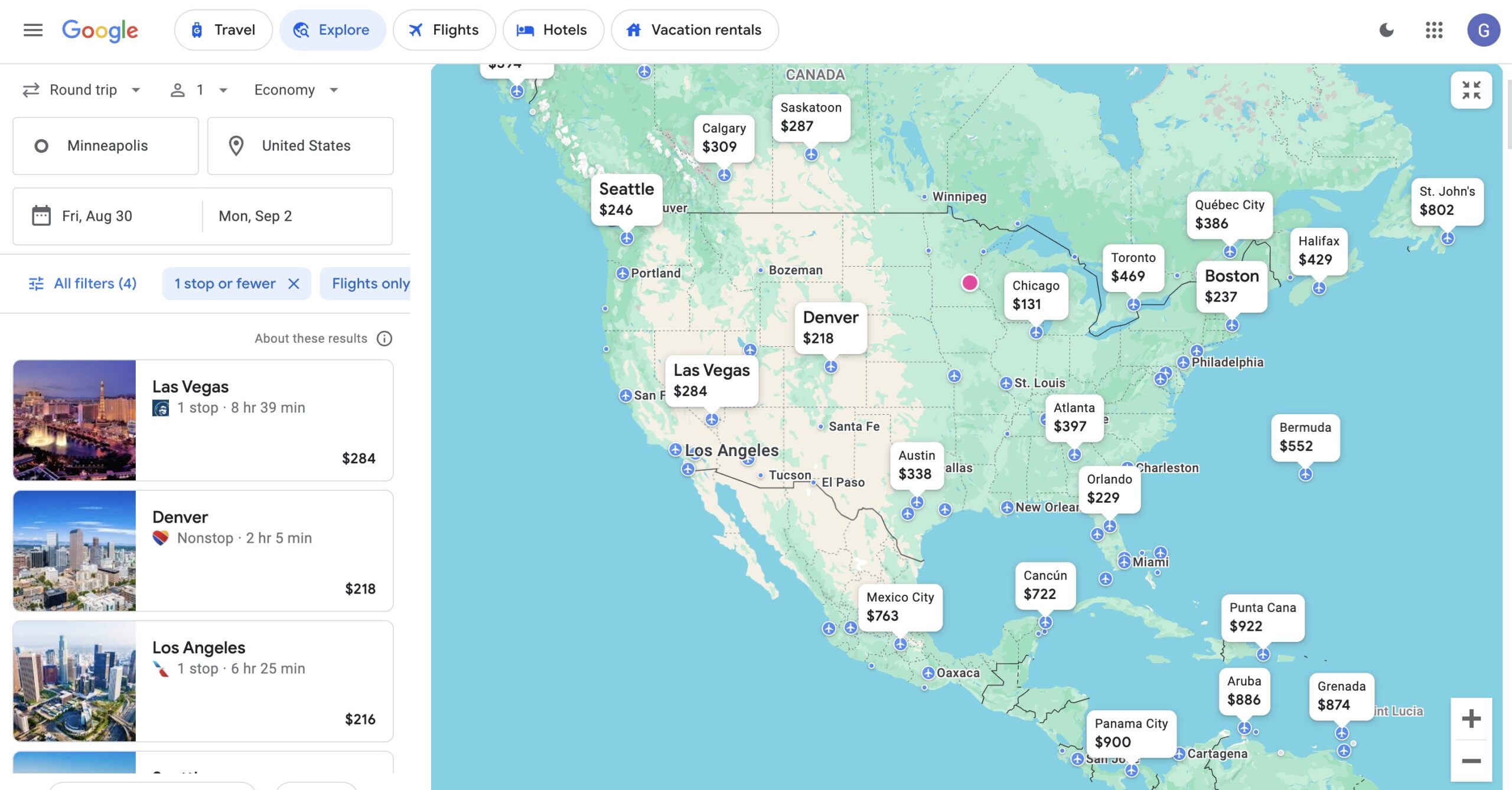 Google Flights map
